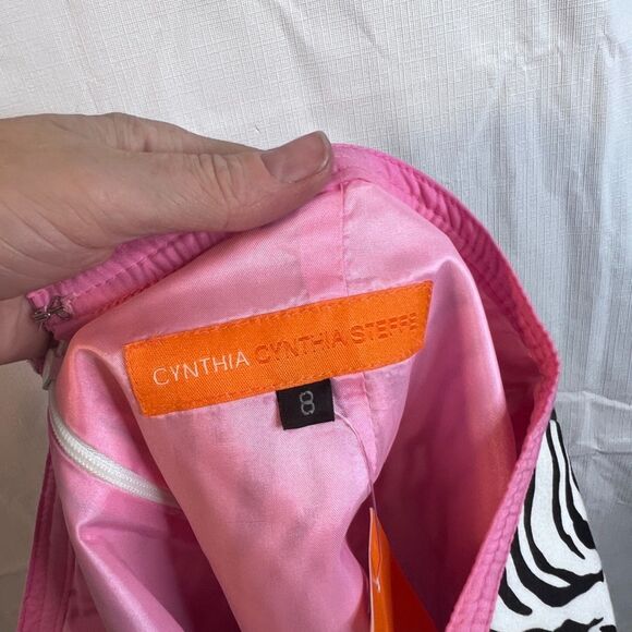 Cynthia Steffe Zebra Print Skirt NWT Pink Trim Pencil Black & White Cotton Sz 8 - Picture 5 of 9